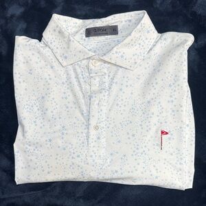 G/FORE Men's White and Blue Star Polo Shirt